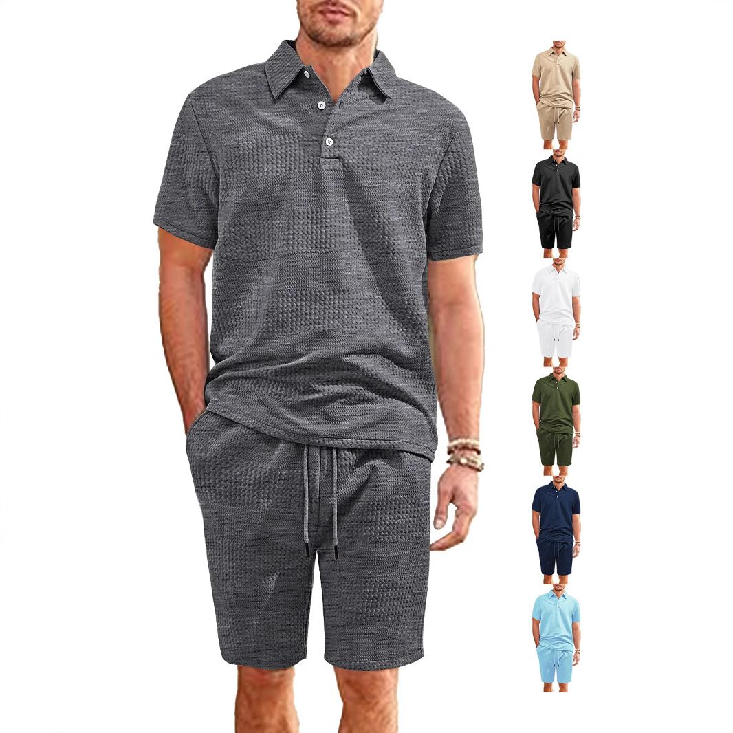 Men's Solid Color Jacquard Polo Shirt Set - Relaxed Fit Summer Top NDF-00016
