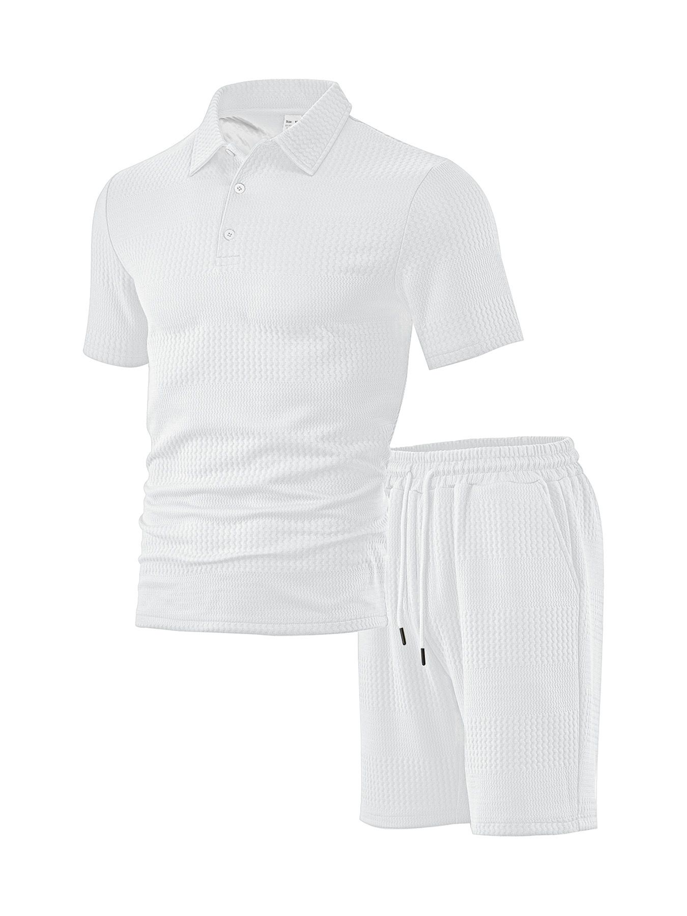 Men's Solid Color Jacquard Polo Shirt Set - Relaxed Fit Summer Top NDF-00016