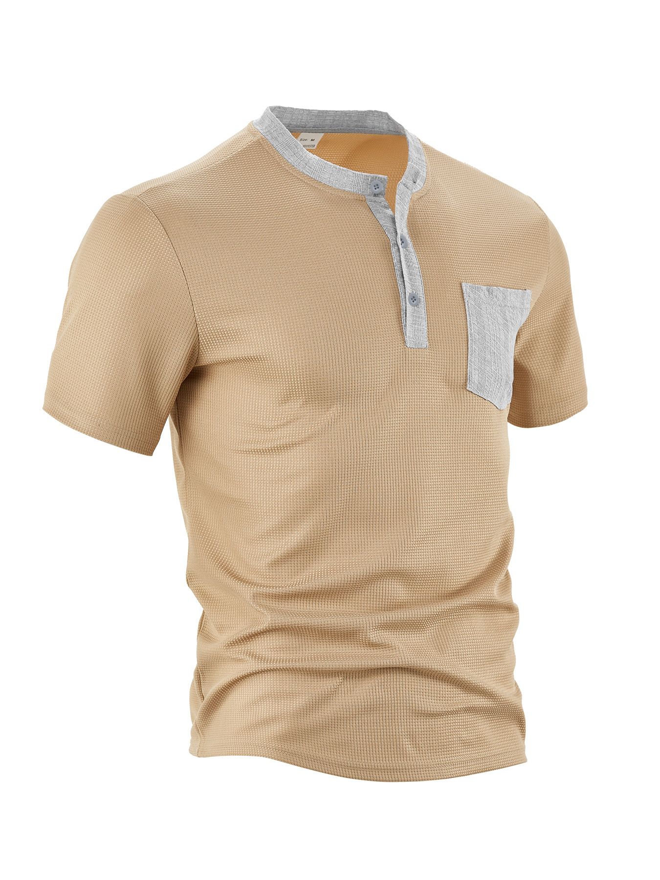 Polyester Waffle Henley Shirt - Summer Slim Fit NDF-00003