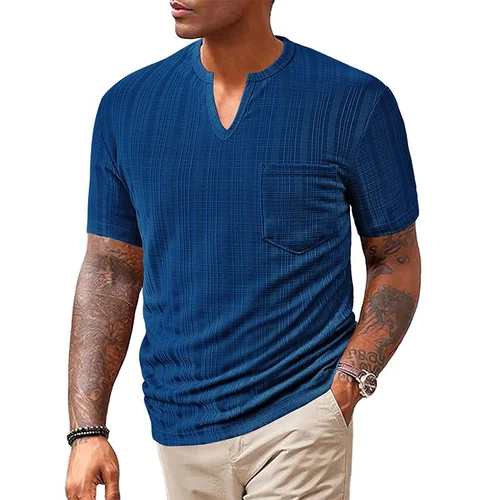 T-shirt da uomo con scollo a V in misto lino - Traspirante e ad asciugatura rapida NDF-00004