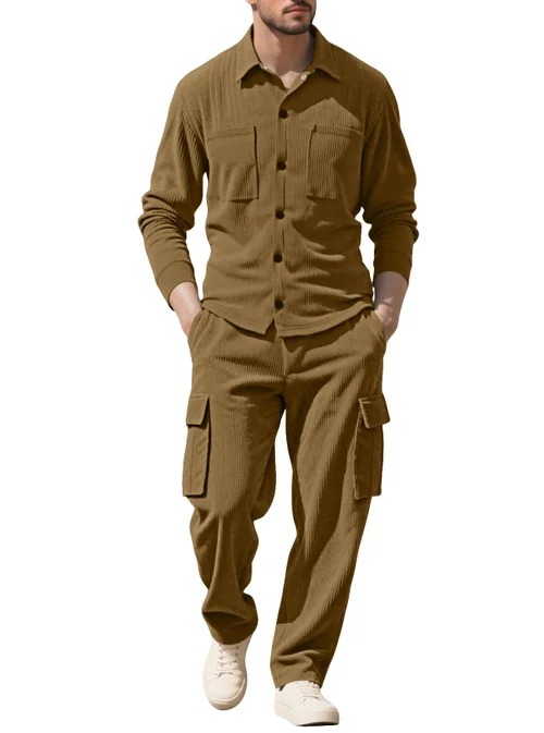 Completo da uomo in velluto a coste - Completo casual a due pezzi a maniche lunghe NDF-00019