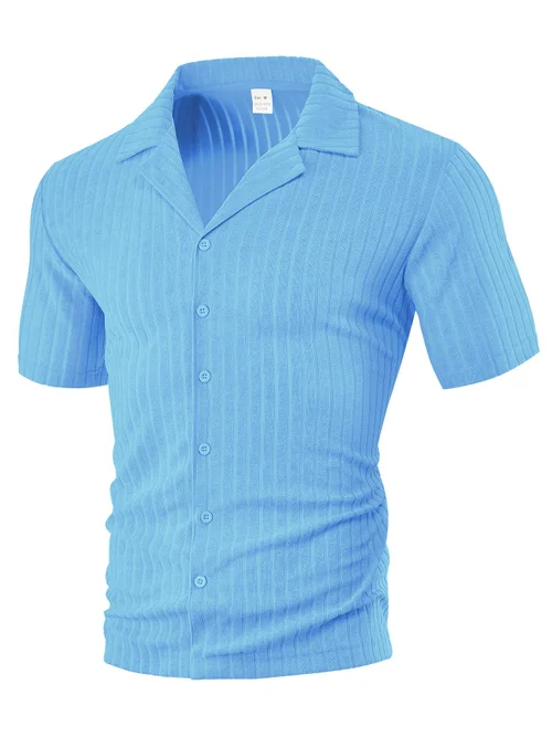 Camicia casual da uomo a maniche corte in cotone e lino - Traspirante NDF-00020
