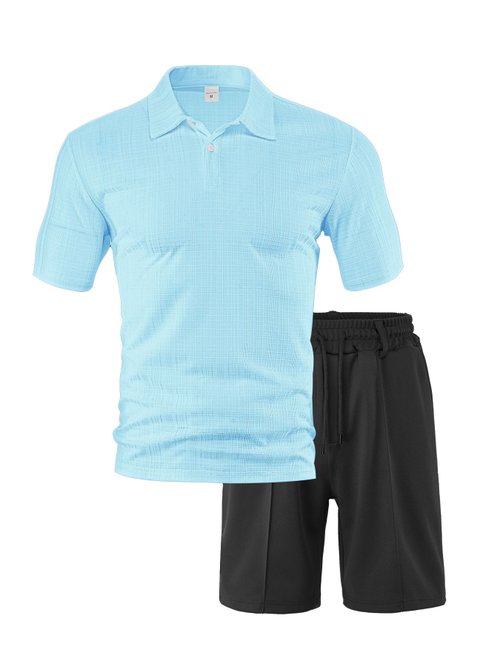 Completo da uomo in poliestere con polo a quadri, ideale per sport e tempo libero (NDF-00023)