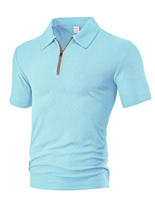 Terry Cloth Short Sleeve Polo Shirt with Zipper NDF-00008