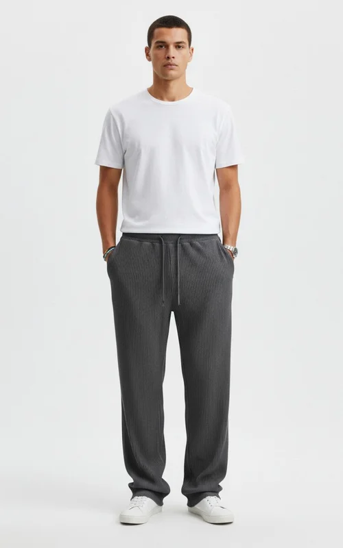 Pantaloni da uomo a gamba larga a righe, modello casual alla moda NDF-00002