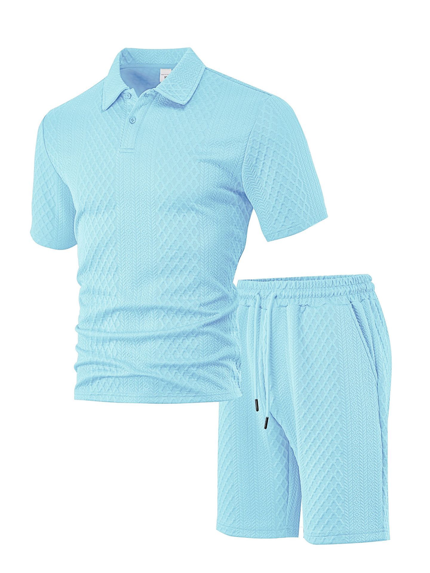 Jacquard Men's Polo Shirt & Shorts Set - Summer Casual Sport NDF-00026