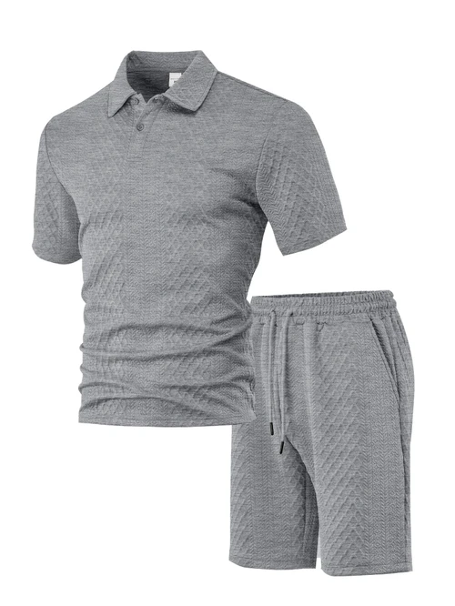 Jacquard Men's Polo Shirt & Shorts Set - Summer Casual Sport NDF-00026