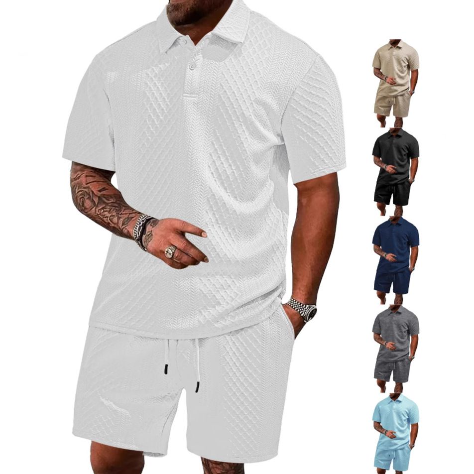 Jacquard Men's Polo Shirt & Shorts Set - Summer Casual Sport NDF-00026