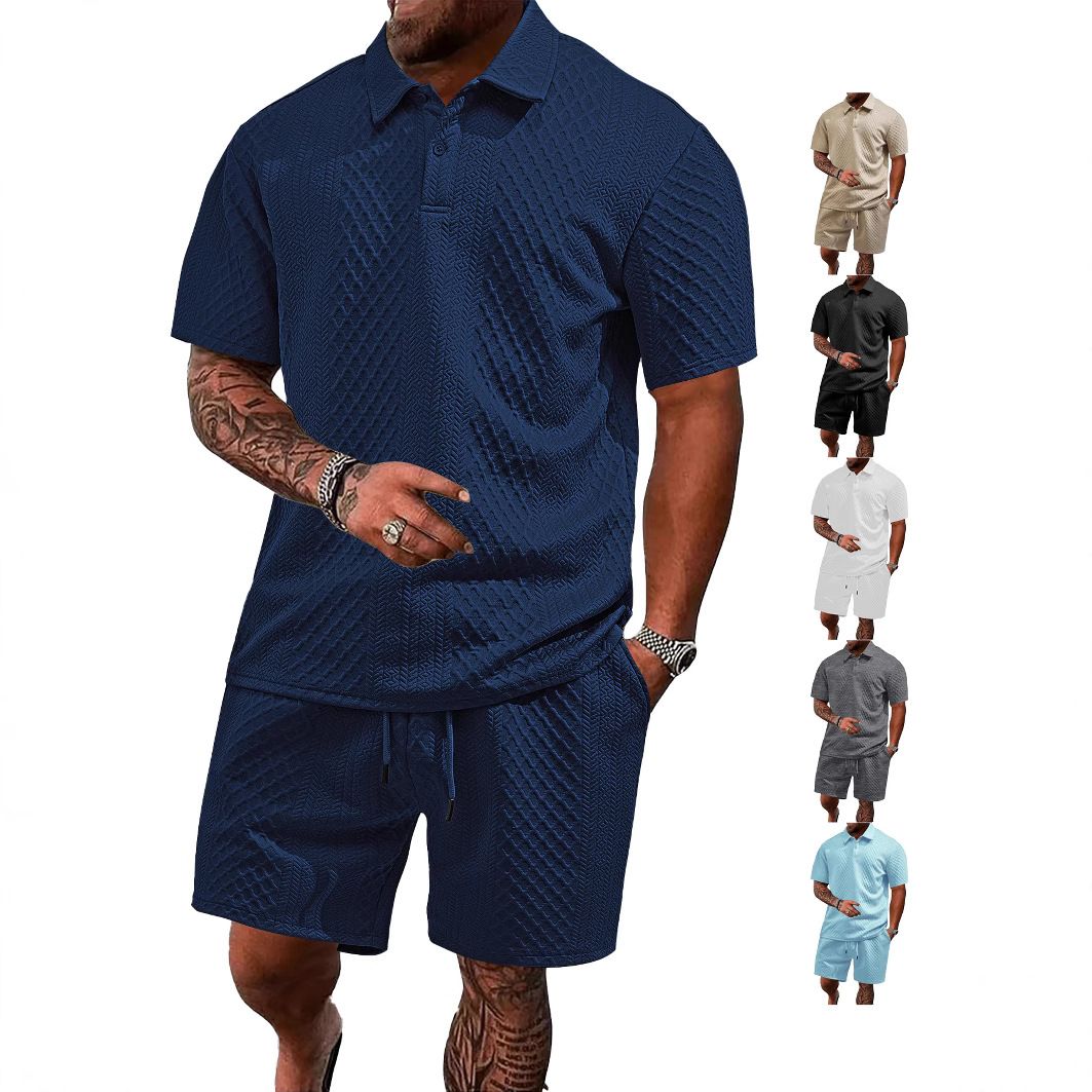 Jacquard Men's Polo Shirt & Shorts Set - Summer Casual Sport NDF-00026