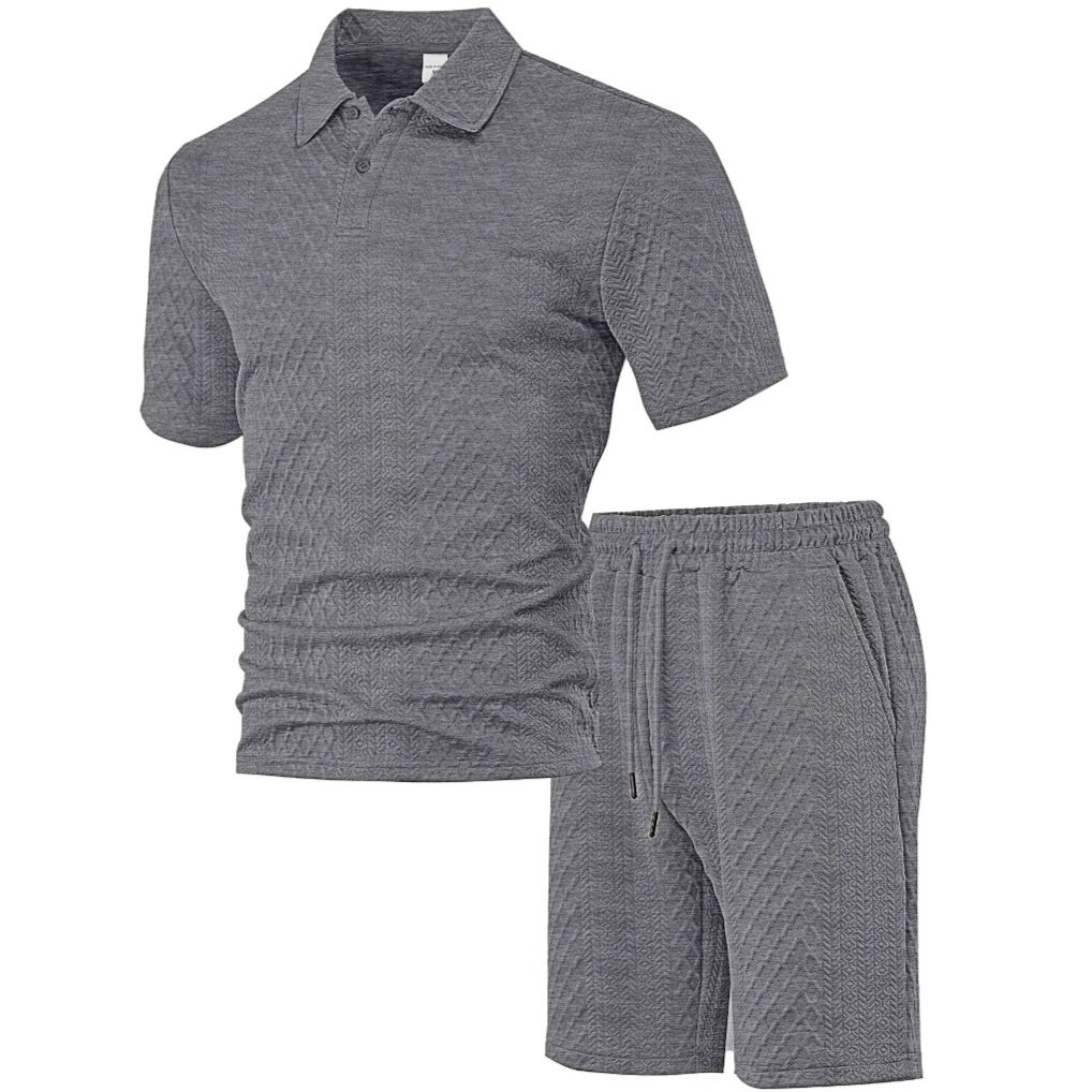 Jacquard Men's Polo Shirt & Shorts Set - Summer Casual Sport NDF-00026