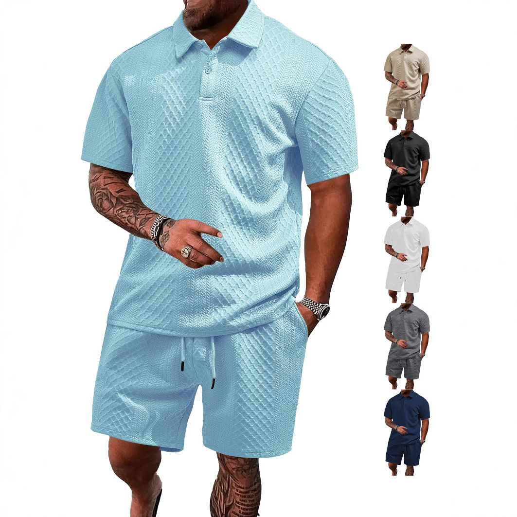 Jacquard Men's Polo Shirt & Shorts Set - Summer Casual Sport NDF-00026