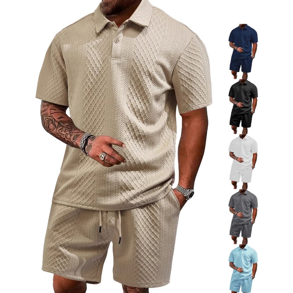 Jacquard Men's Polo Shirt & Shorts Set - Summer Casual Sport NDF-00026