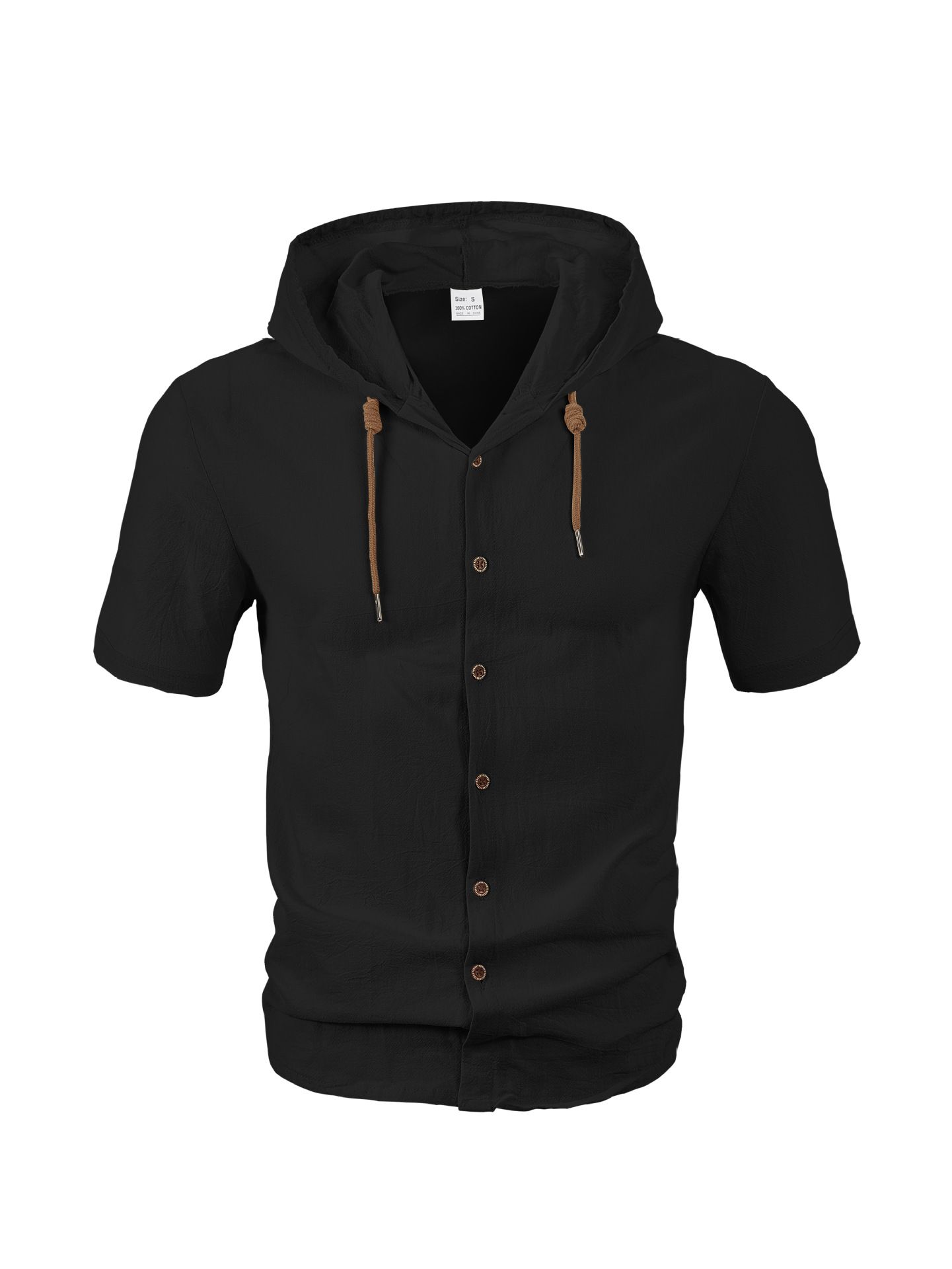 Camicia da uomo in lino, estiva, casual, leggera, con cappuccio e maniche corte NDF-00003