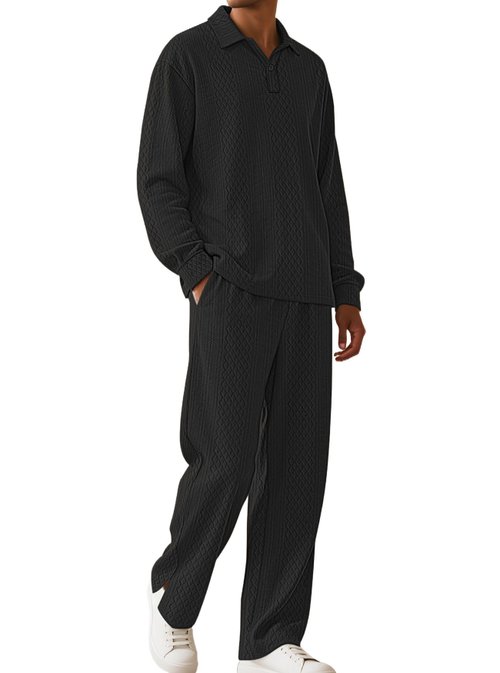 Tuta sportiva da uomo in misto cotone con polo e maniche lunghe - Set casual NDF-00027