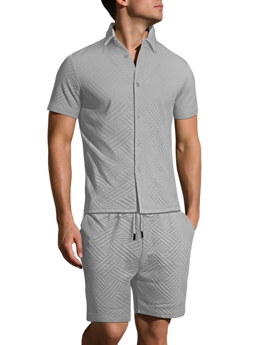 Completo estivo da uomo in cotone stampato, casual, a maniche corte, NDF-00028