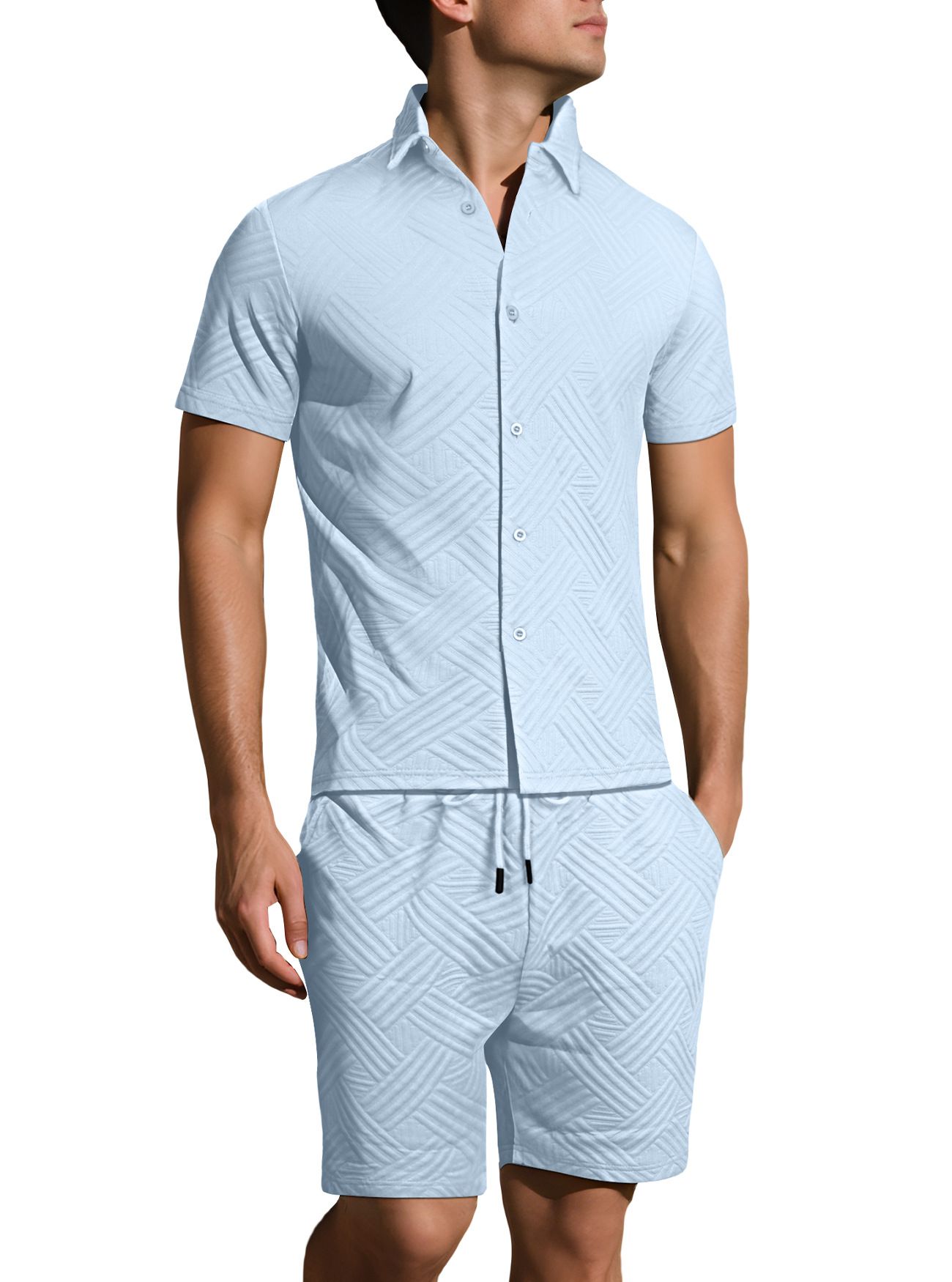 Cotton Printed Summer Outfit Men's Casual Short Sleeve Set NDF-00028