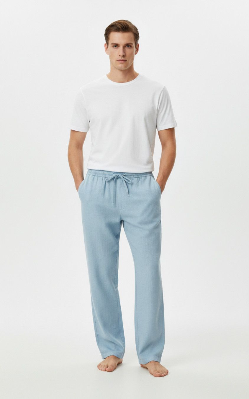 Men's Linen Blend Straight Leg Pants High Waist Slim Fit Casual Trousers NDF-00011