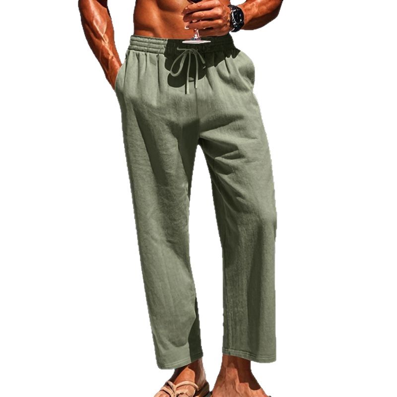 Men's Linen Blend Straight Leg Pants High Waist Slim Fit Casual Trousers NDF-00011