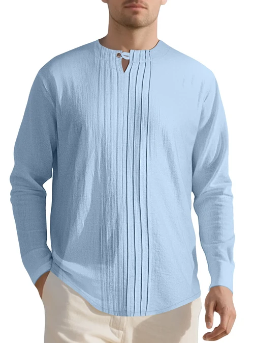 Cotton Linen Long Sleeve Crew Neck T-Shirt Loose Fit Pullover Top NDF-00030