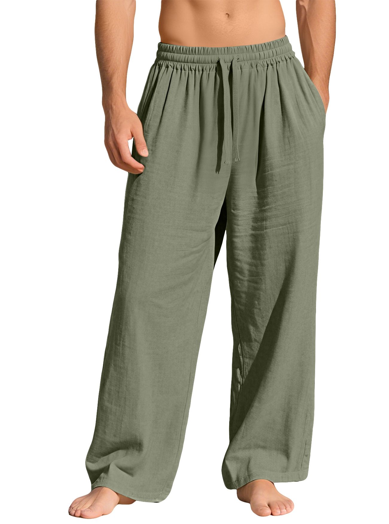 Cotton Linen Men's Casual Pants Breathable Solid Color Trousers NDF-00012