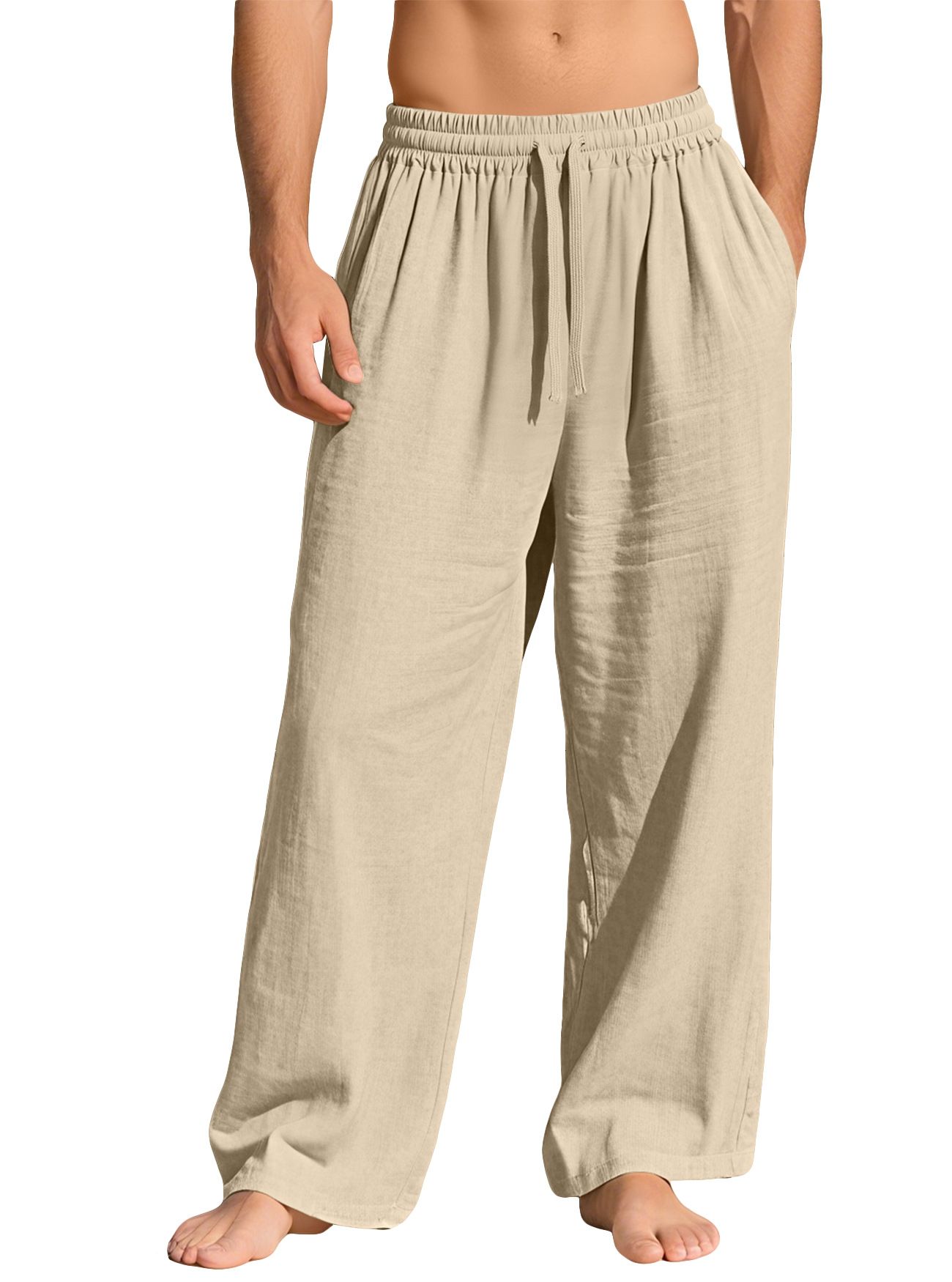 Cotton Linen Men's Casual Pants Breathable Solid Color Trousers NDF-00012