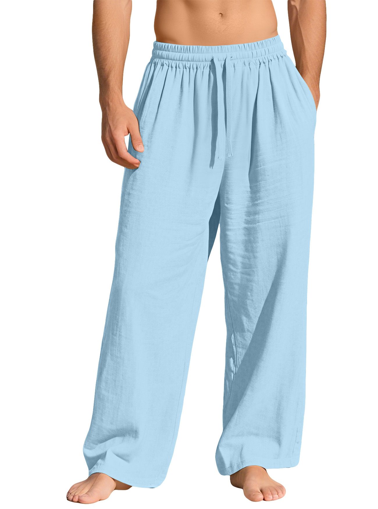 Cotton Linen Men's Casual Pants Breathable Solid Color Trousers NDF-00012