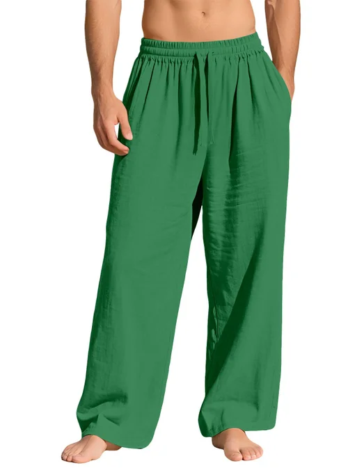 Pantaloni casual da uomo in cotone e lino, traspiranti, tinta unita, NDF-00012