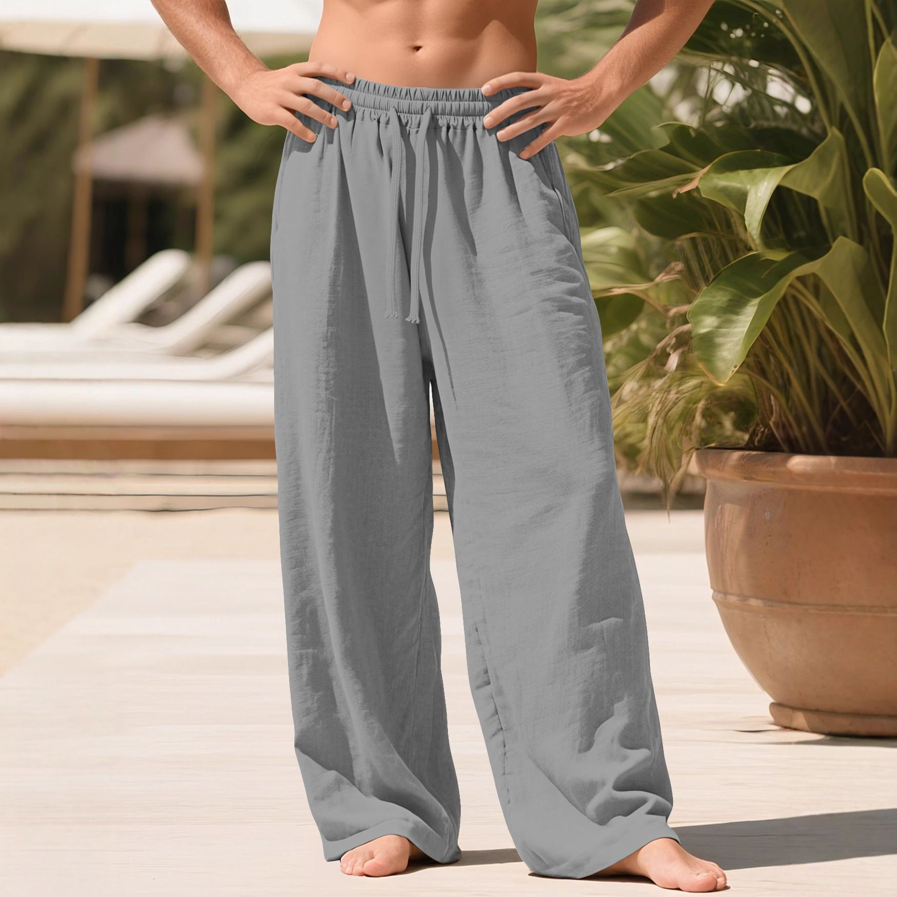 Cotton Linen Men's Casual Pants Breathable Solid Color Trousers NDF-00012