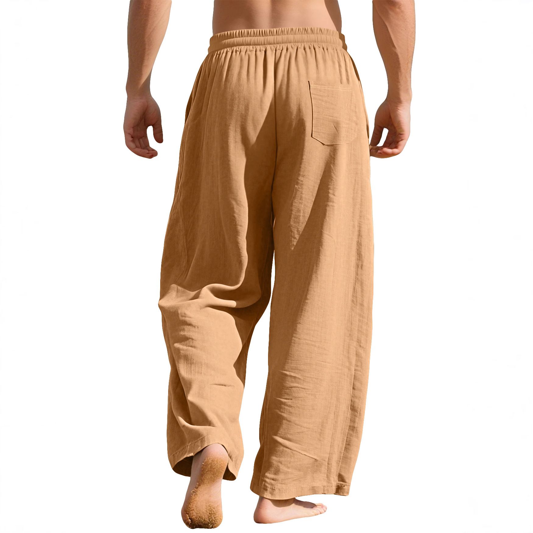 Cotton Linen Men's Casual Pants Breathable Solid Color Trousers NDF-00012