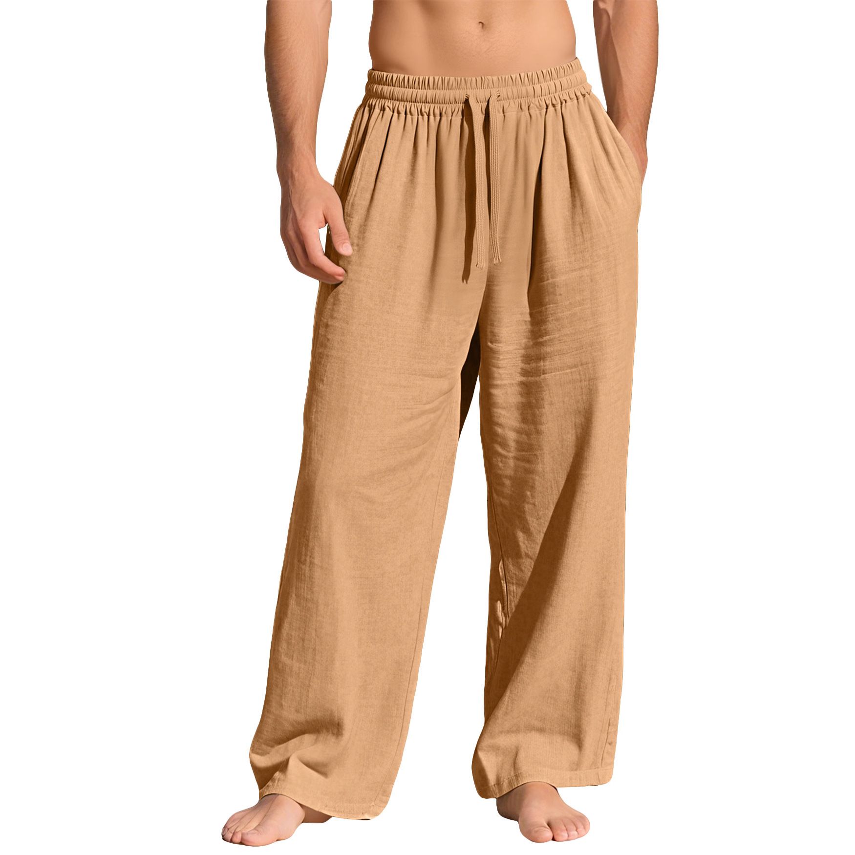 Cotton Linen Men's Casual Pants Breathable Solid Color Trousers NDF-00012