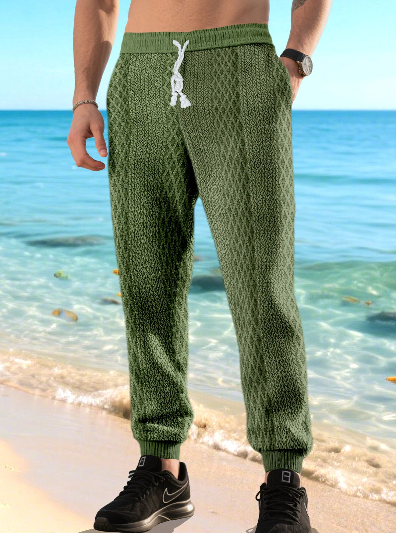 Pantalones deportivos casuales para hombre, de secado rápido, con cordón ajustable NDF-00014