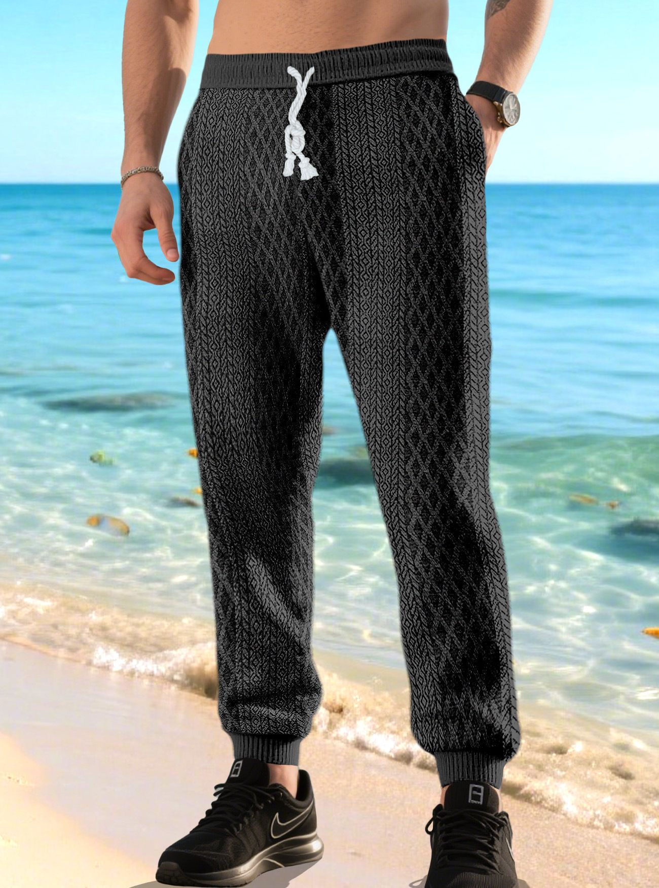 Pantalones deportivos casuales para hombre, de secado rápido, con cordón ajustable NDF-00014