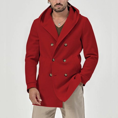 Trench da uomo slim fit con cappuccio, tinta unita, casual, antivento NDF-00006