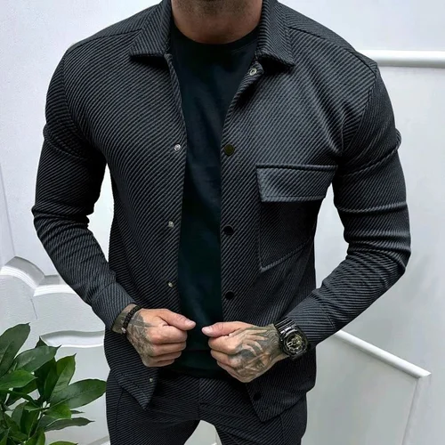 Camicia a maniche lunghe in twill pesante, vestibilità slim, giacca casual NDF-00008