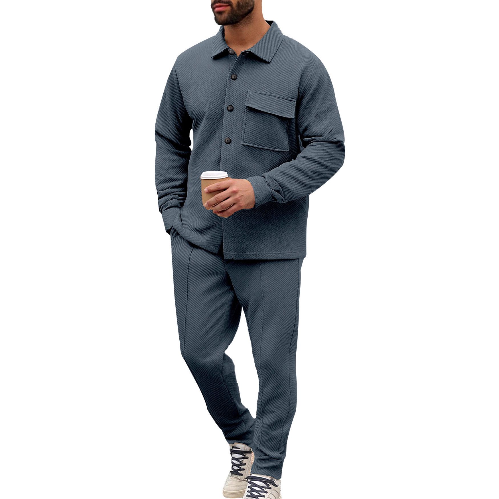 Men's Twill Jacket & Pants Set - Autumn Winter Solid Jacquard NDF-00039