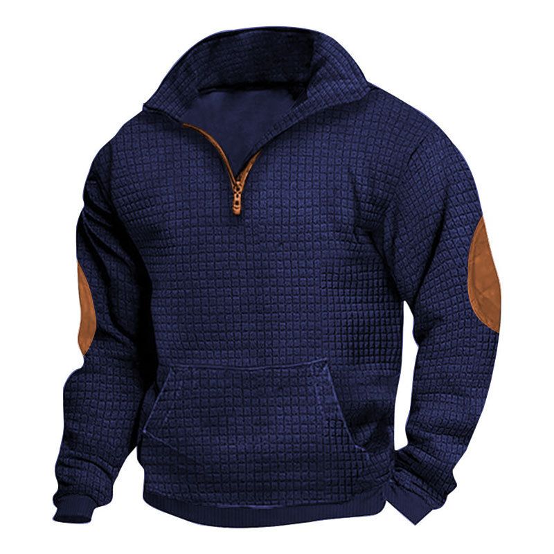Fleece Men's Casual Sweatshirt Plaid Zip-Up Suede Embroidered NDF-00008