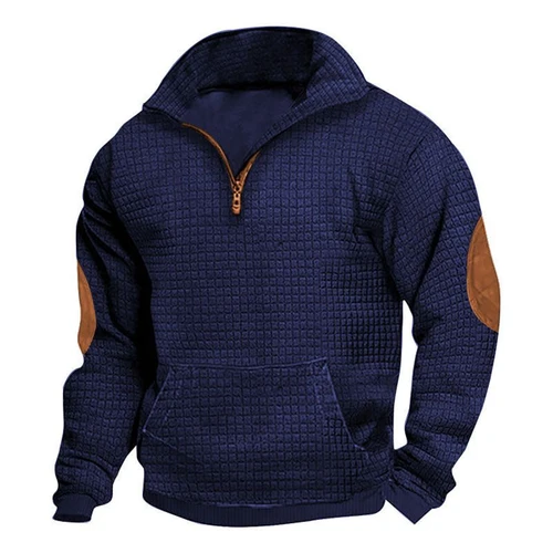 Fleece Men's Casual Sweatshirt Plaid Zip-Up Suede Embroidered NDF-00008