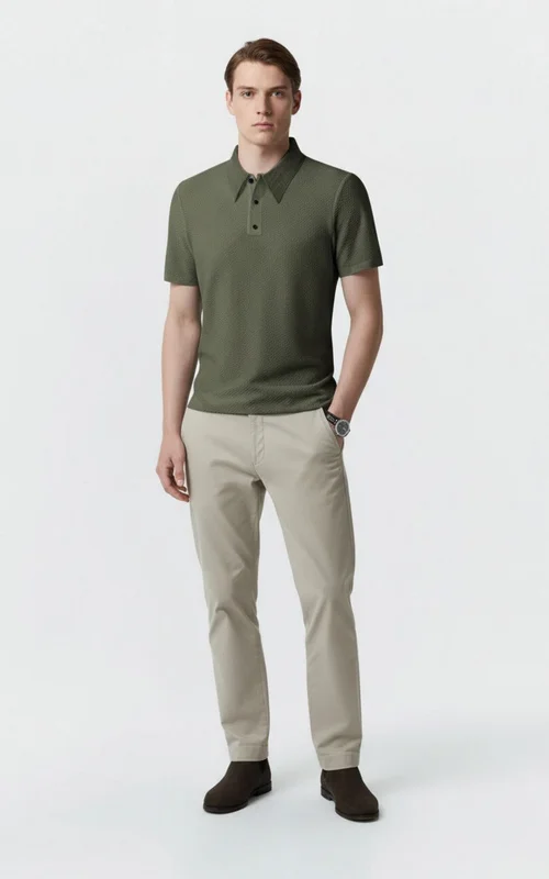 Polo da uomo in seta ghiaccio, tinta unita, traspirante, estiva, NDF-00015