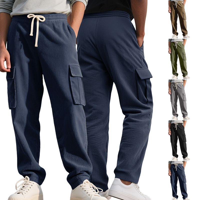 Corduroy Relaxed Fit Straight Leg Cargo Pants Men Vintage Style NDF-00018