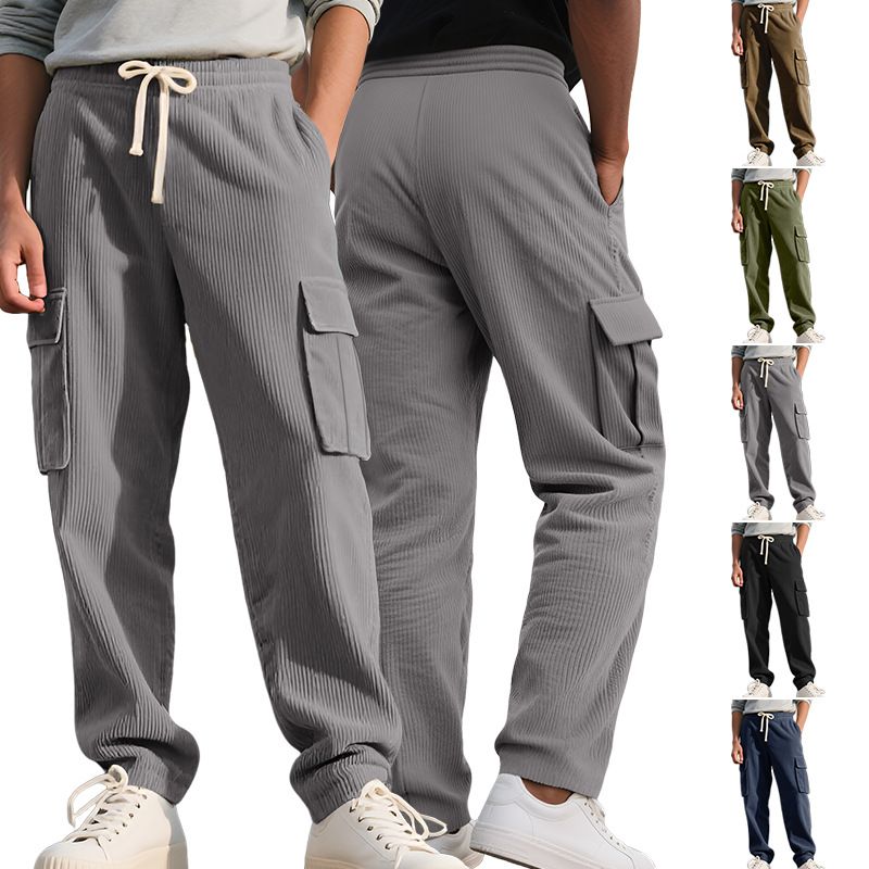 Corduroy Relaxed Fit Straight Leg Cargo Pants Men Vintage Style NDF-00018