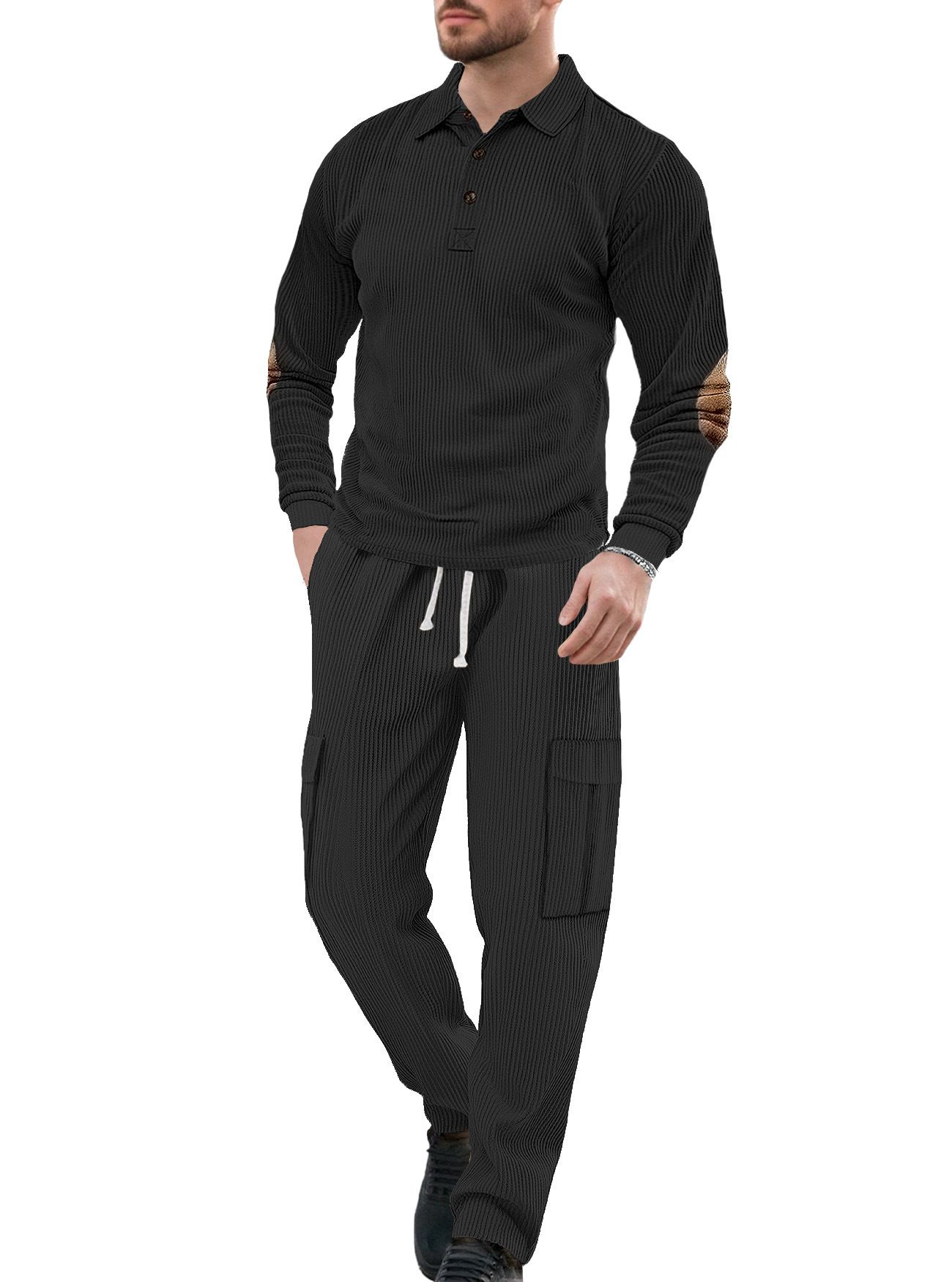 Ensemble de survêtement décontracté pour homme, manches longues, imprimé, deux pièces NDF-00043