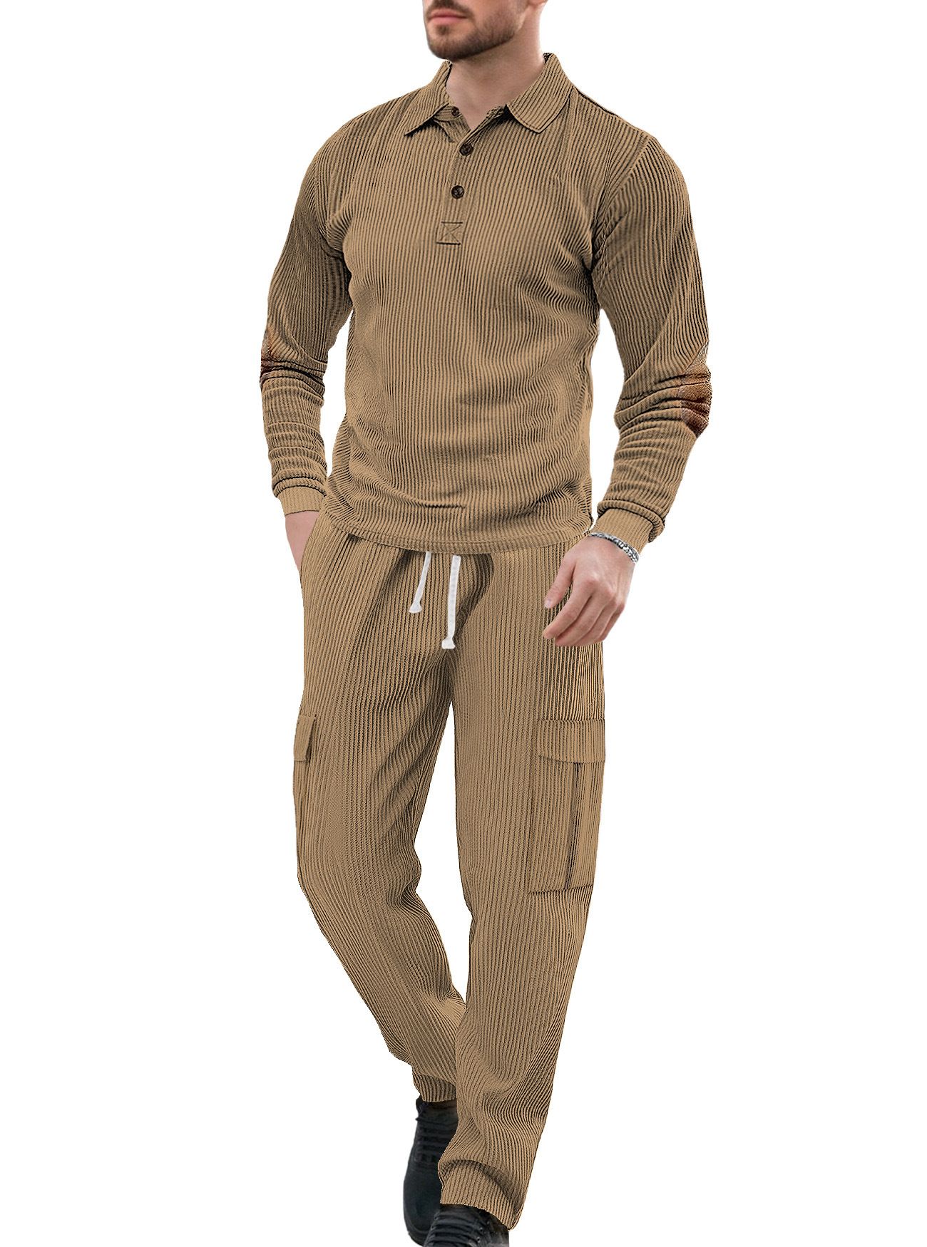 Ensemble de survêtement décontracté pour homme, manches longues, imprimé, deux pièces NDF-00043