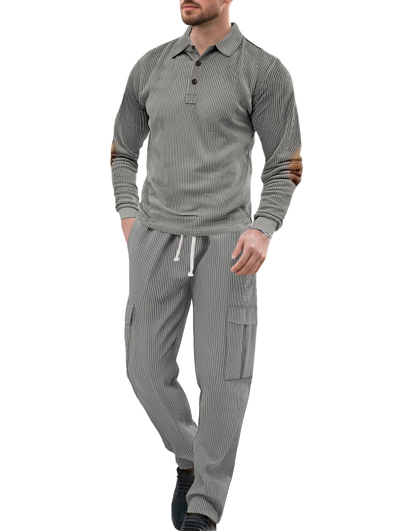 Ensemble de survêtement décontracté pour homme, manches longues, imprimé, deux pièces NDF-00043
