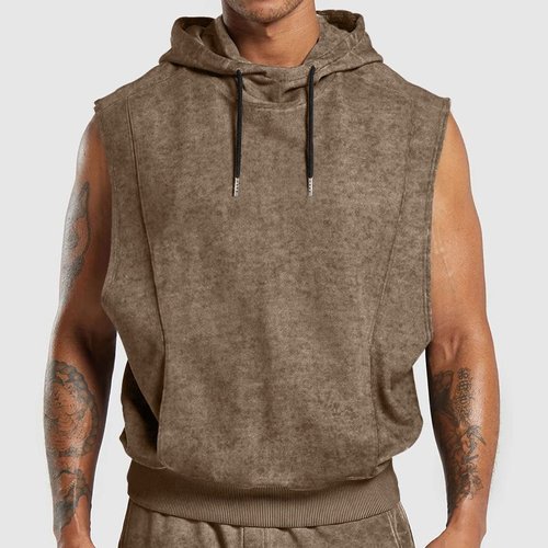Felpa con cappuccio senza maniche da uomo - Stampa floreale trendy effetto invecchiato streetwear NDF-00015