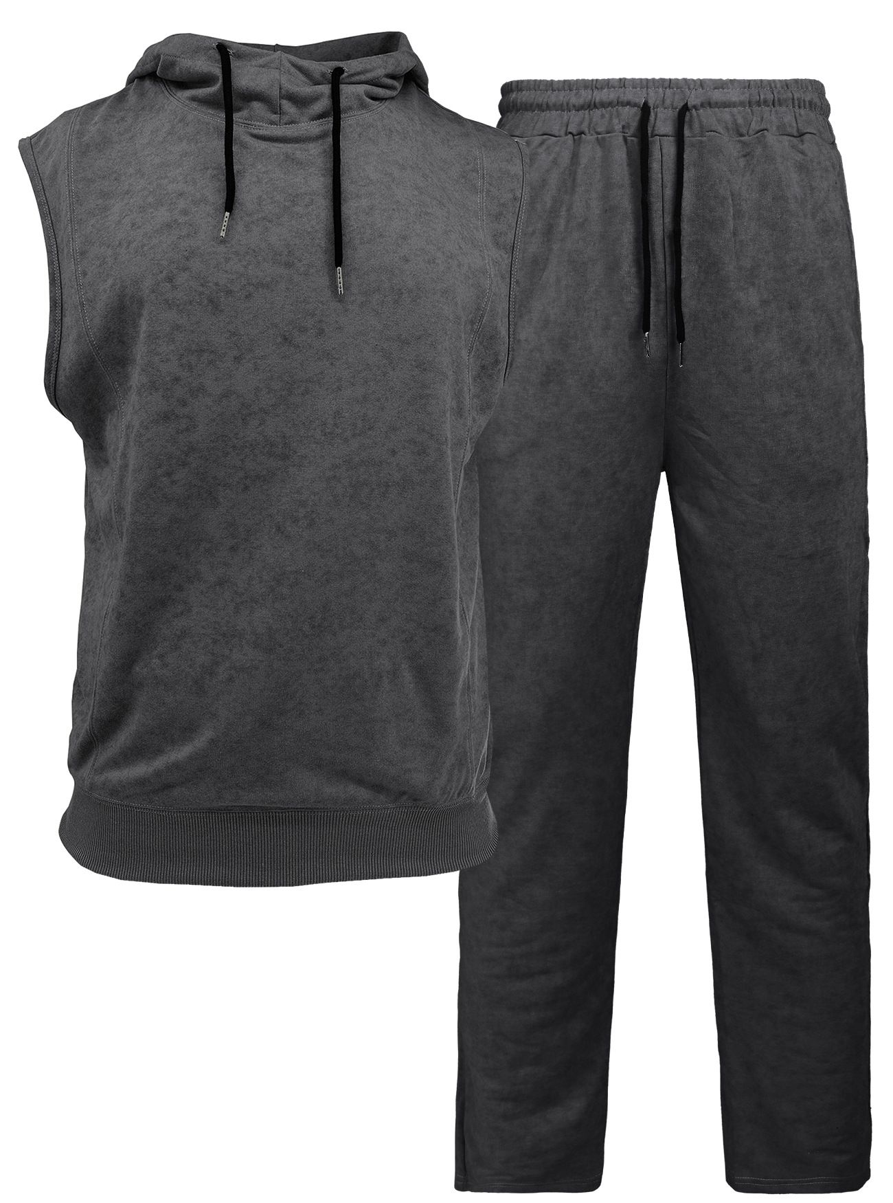 Distressed Athletic Shorts Hoodie Set - Sleeveless Men's Gym Outfit NDF-00044