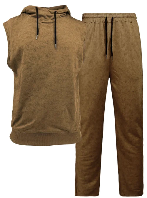 Completo sportivo con pantaloncini e felpa effetto usurato - Abbigliamento da palestra da uomo senza maniche NDF-00044