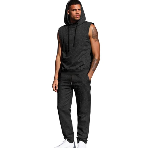 Completo da uomo con felpa senza maniche e pantaloni a fantasia floreale - Moda streetwear NDF-00045