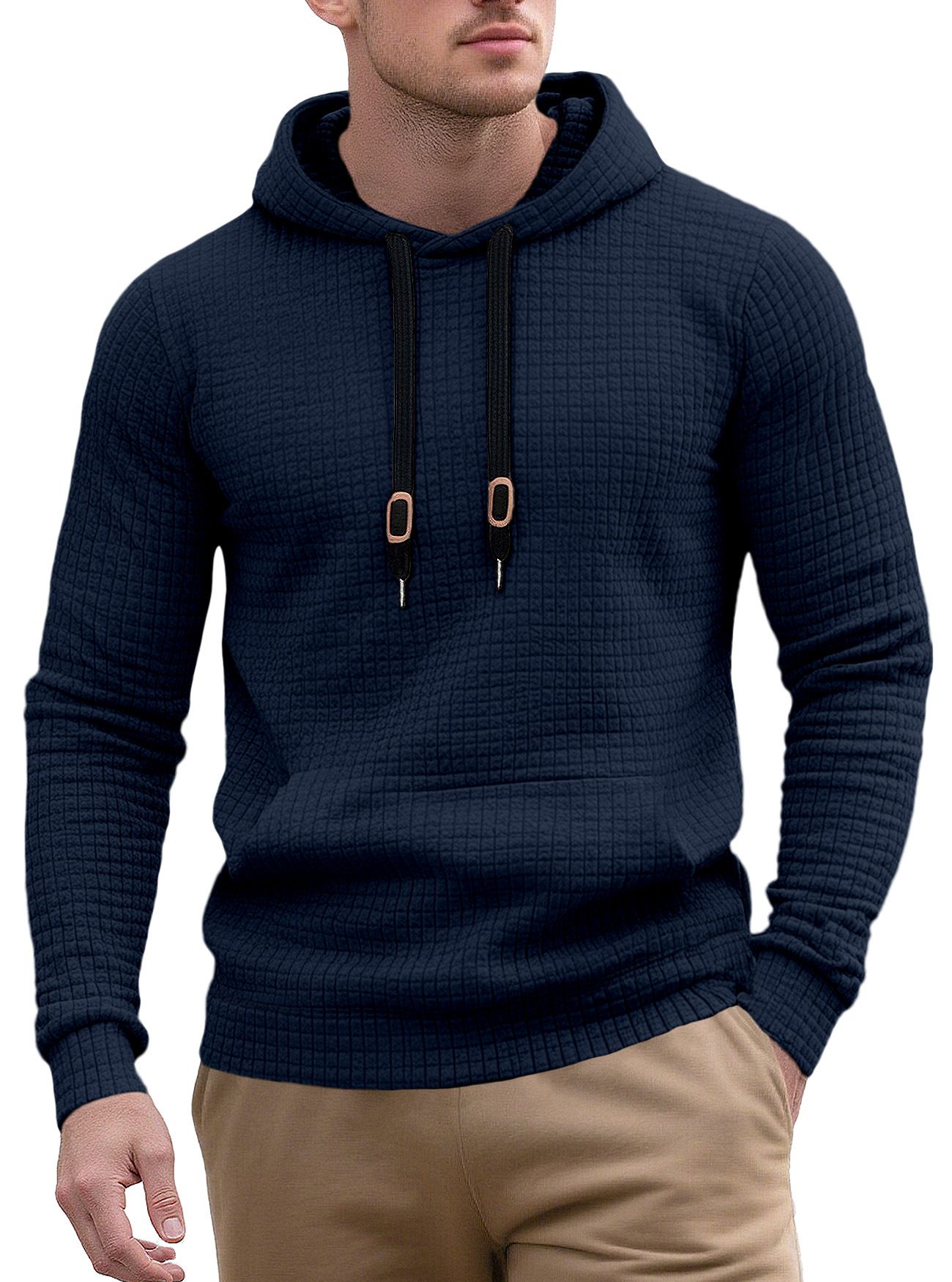 Men's Jacquard Hoodie Sweatshirt with Drawstring - Casual Spring/Autumn NDF-00015
