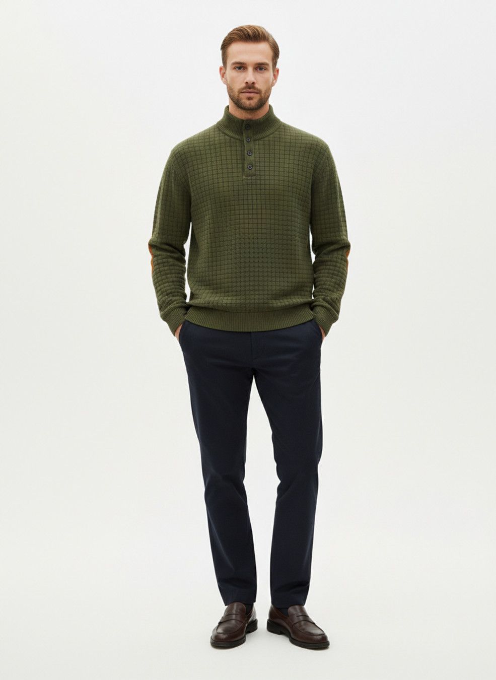 Men's Jacquard Knit Henley Sweatshirt - European Fit Fall Pullover NDF-00016
