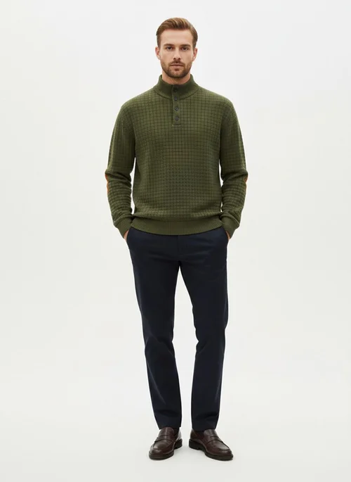 Felpa Henley da uomo in maglia jacquard - Vestibilità europea, pullover autunnale NDF-00016